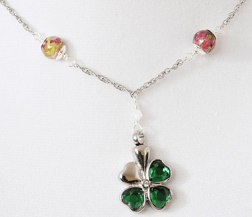 Stainless Steel Shamrock Pendant/Necklace Cremation Urn for Ashes & Flowers