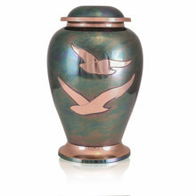 Load image into Gallery viewer, Large/Adult 220 Cubic Inches Gleaming Dove Brass Raku Cremation Urn for Ashes
