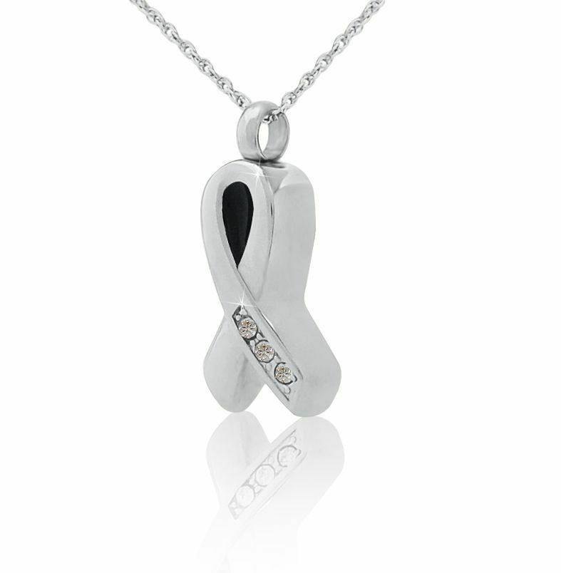 White Ribbon Stainless Steel Pendant/Necklace Funeral Cremation Urn for Ashes