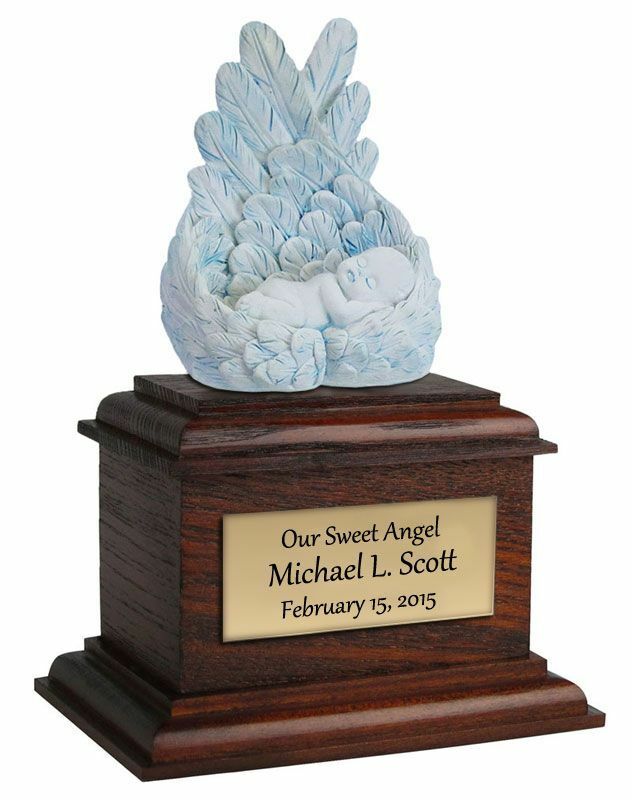 Small/Keepsake 8 Cubic Inch Blue Heaven's Care Infant Cremation Urn w/Brown base