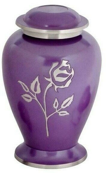 Large/Adult 200 Cubic Inch Purple Pearl Rose Brass Funeral Cremation Urn
