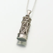 Load image into Gallery viewer, Small Sterling Silver Chromate Filigree Cylinder Jewelry Pendant
