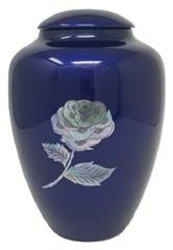 Large/Adult 200 Cubic Inch Fiber Glass Shell Art Blue Rose Cremation Urn