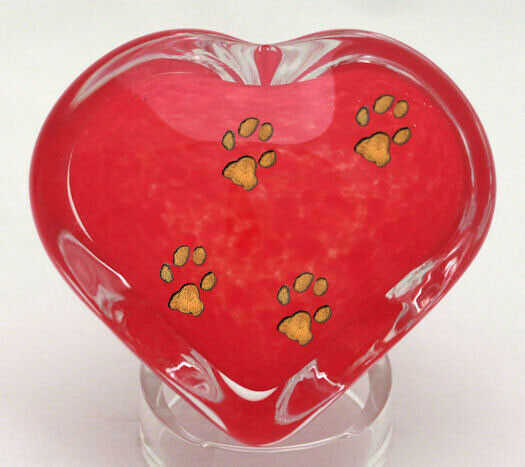 Small/Keepsake 2 Cubic Inch Red Crystal Pawprint Heart Funeral Cremation Urn