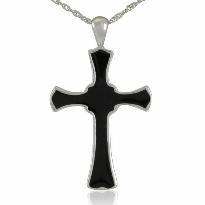 Silver Black Cross Pendant/Necklace Funeral Cremation Urn for Ashes