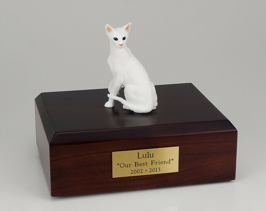 Oriental Shorthair White Cat Figurine Pet Cremation Urn Avail 3 Colors/ 4 Sizes