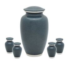Load image into Gallery viewer, Set of Gray Aluminum Funeral Cremation Urns for Ashes - Adult &amp; 4 Keepsakes
