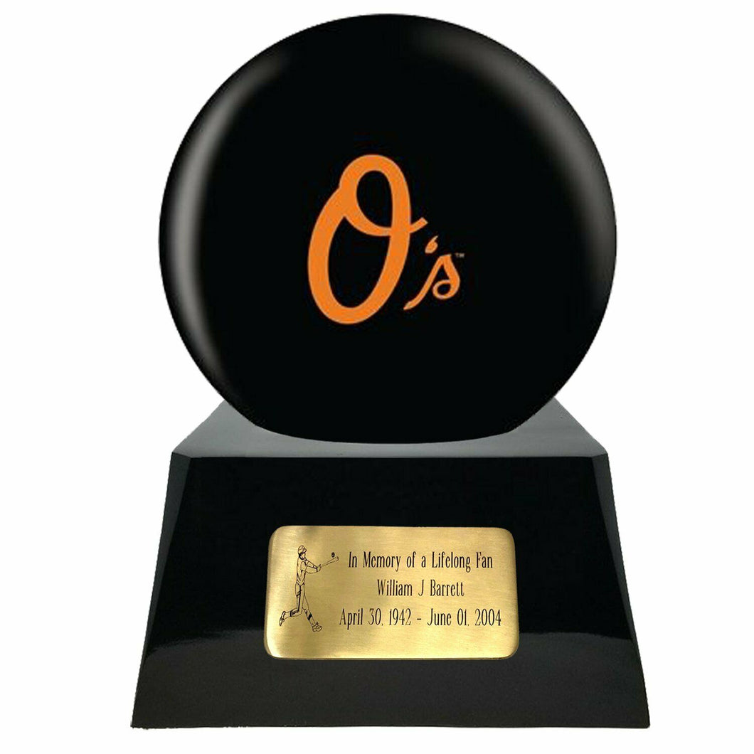 Large/Adult 200 Cubic Inch Baltimore Orioles Metal Ball on Cremation Urn Base