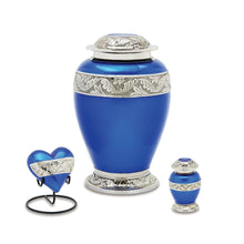 Load image into Gallery viewer, Berkshire 210 Cubic Inches Large/Adult Blue &amp; Silver Cremation Urn for Ashes
