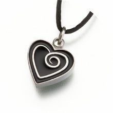 Load image into Gallery viewer, Pewter Heart w/ Black Enamel Spiral Memorial Pendant Funeral Cremation Urn
