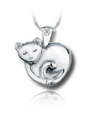Load image into Gallery viewer, Sterling Silver Sleeping Kitten Heart Funeral Cremation Urn Pendant w/Chain
