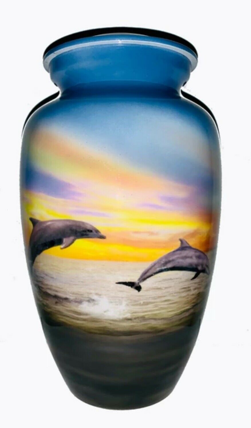 Large/Adult Dolphins in Ocean Aluminum Funeral Cremation Urn For Ashes 200 CU IN