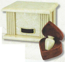 Load image into Gallery viewer, Set of Adult (210 cubic in) &amp; Keepsake (3 in) Marble Cremation Urns w/nameplate
