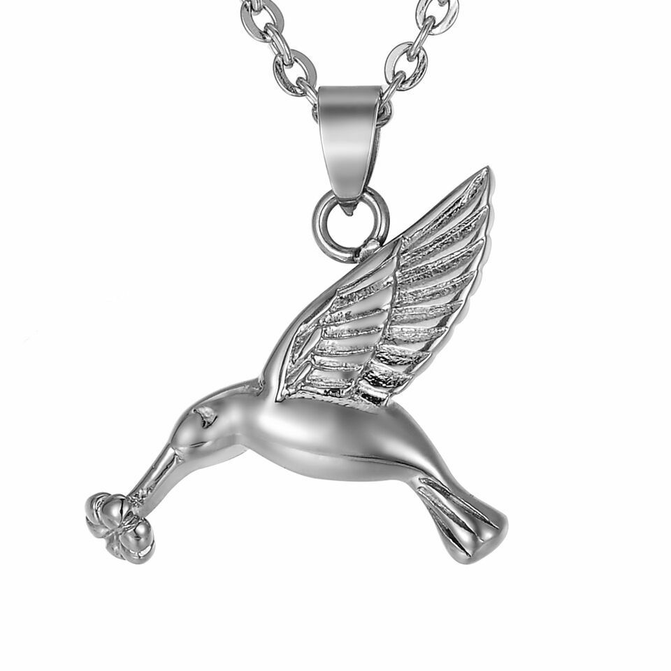 Silver Color Hummingbird Pendant/Necklace Funeral Cremation Urn for Ashes