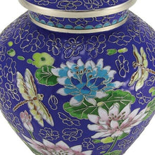 Load image into Gallery viewer, Large/Adult Cloisonne Lily Dragonfly Funeral Cremation Urn For Ashes 200 Cu. In.
