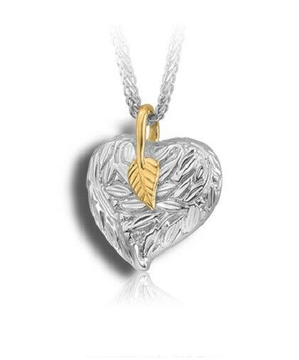 Sterling Silver & 10kt Gold Leaves & Berries Cremation Urn Pendant w/Chain