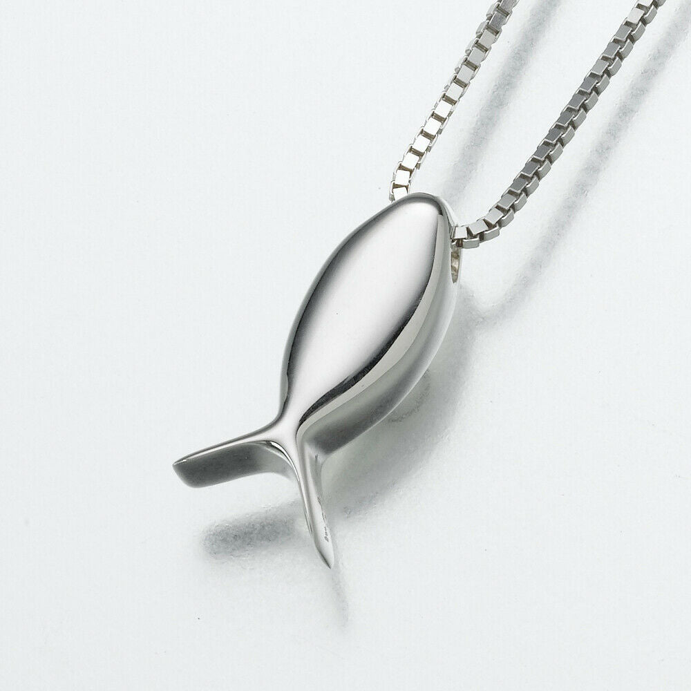 Sterling Silver Fish (Ichthus) Memorial Jewelry Pendant Funeral Cremation Urn