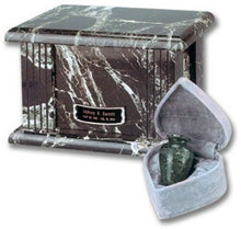 Load image into Gallery viewer, Set of Adult (210 cubic in) &amp; Keepsake (3 in) Marble Cremation Urns w/nameplate
