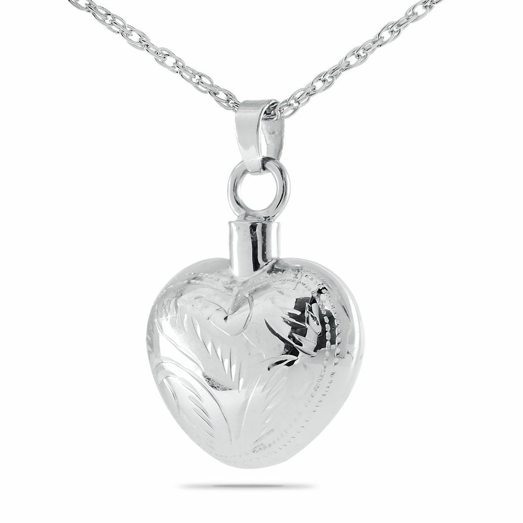 Sterling Silver Heart's Embrace Pendant/Necklace Funeral Cremation Urn for Ashes