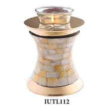 Load image into Gallery viewer, Small/Keepsake 20 Cubic Inch Brass Mother of Pearl Tealight Cremation Urn
