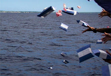 Load image into Gallery viewer, Navy Biodegradable Journey EarthUrn, Hand Crafted Mini Funeral Cremation Urn

