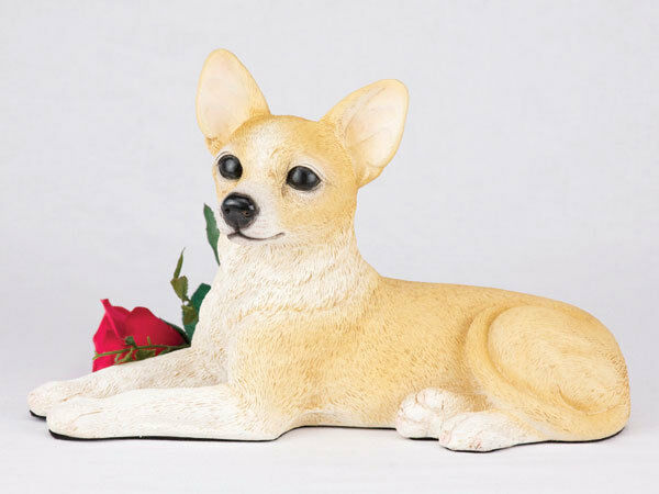 Large 100 Cubic Inches Orange & White Short Hair Chihuahua Resin Urn for Ashes