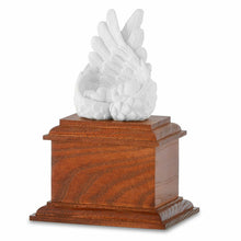 Load image into Gallery viewer, Small/Keepsake 8 Cubic Inch White Heavens Care Infant Cremation Urn w/Brown Base
