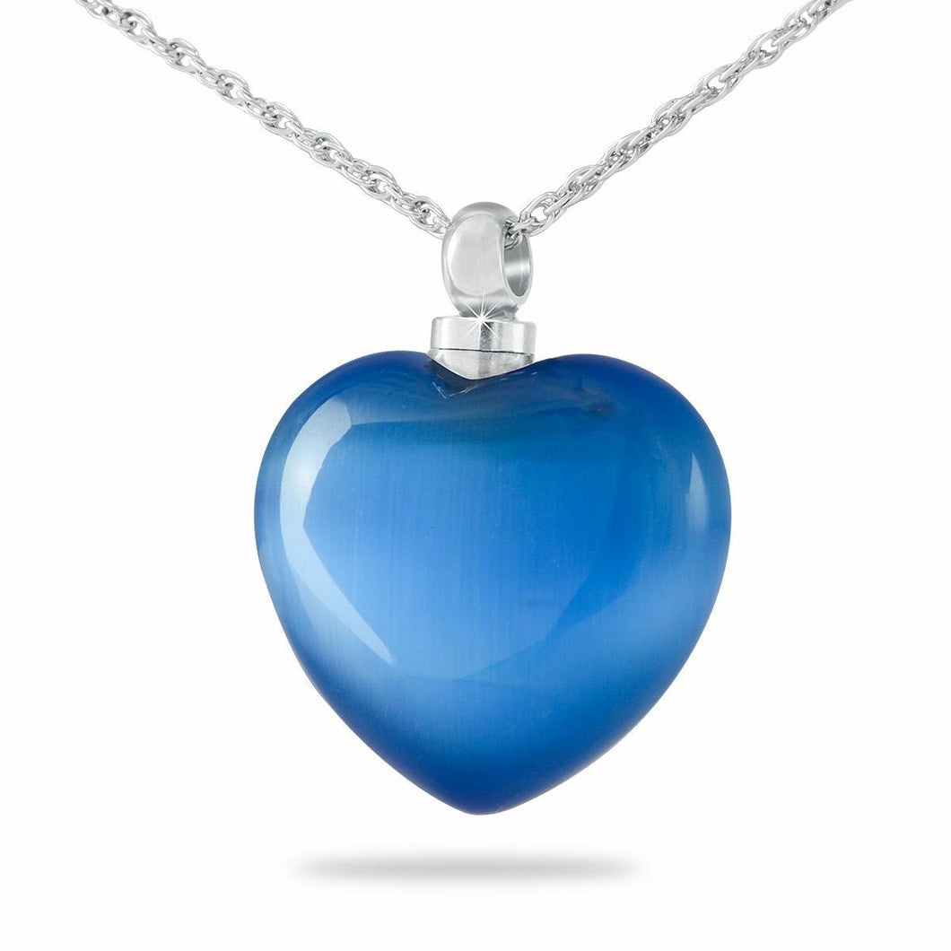 Cobalt Glass Cat's Eye Pendant/Necklace Funeral Cremation Urn for Ashes