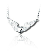 Load image into Gallery viewer, Sterling Silver Heart with Wings Funeral Cremation Urn Pendant for Ashes w/Chain
