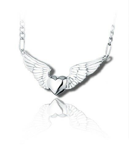 Sterling Silver Heart with Wings Funeral Cremation Urn Pendant for Ashes w/Chain