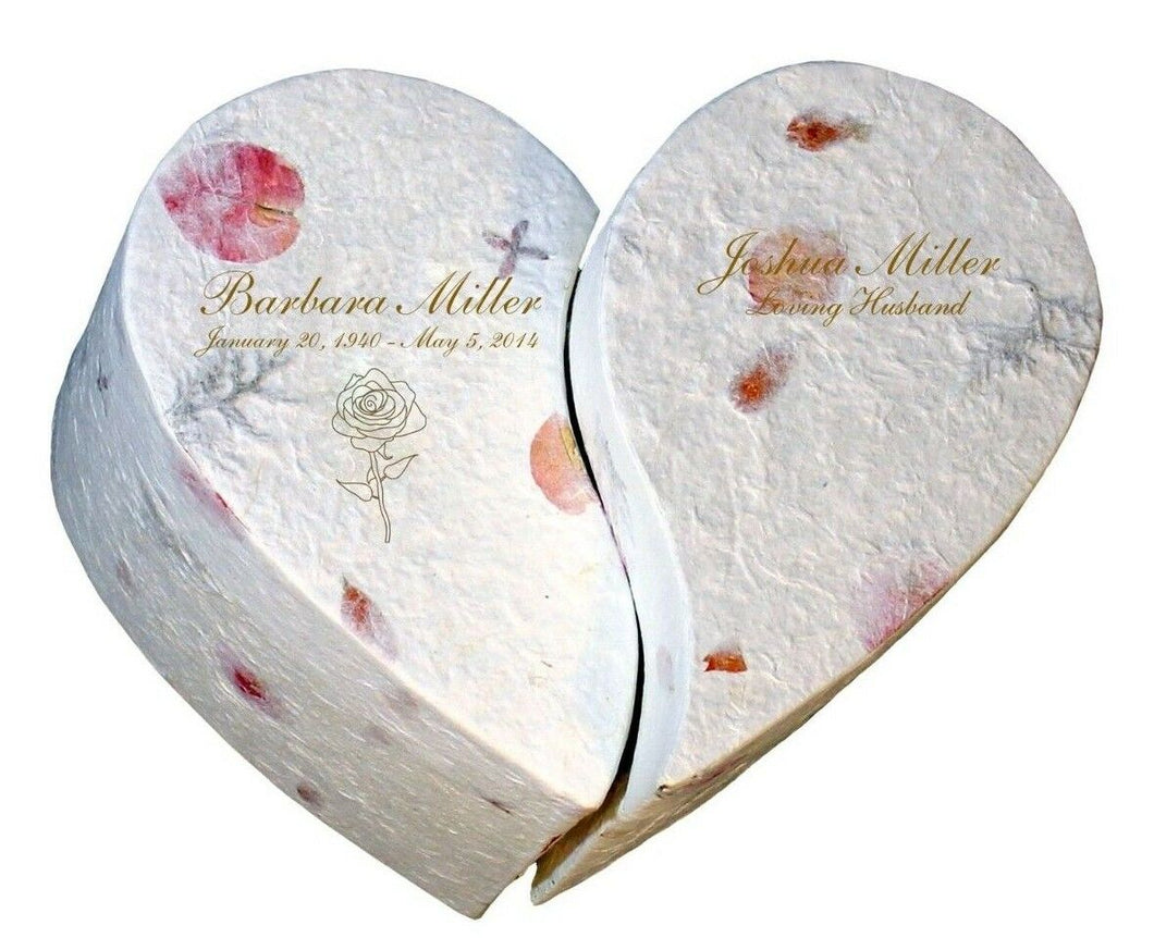 Biodegradable, Eco-Friendly, Floral Companion Size Heart For 2 Cremation Urn