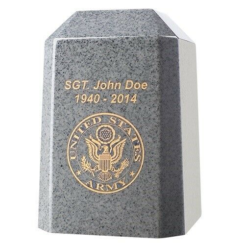 Small/Keepsake Military Funeral Cremation Urn w/ Engraving Cultured Granite Gray