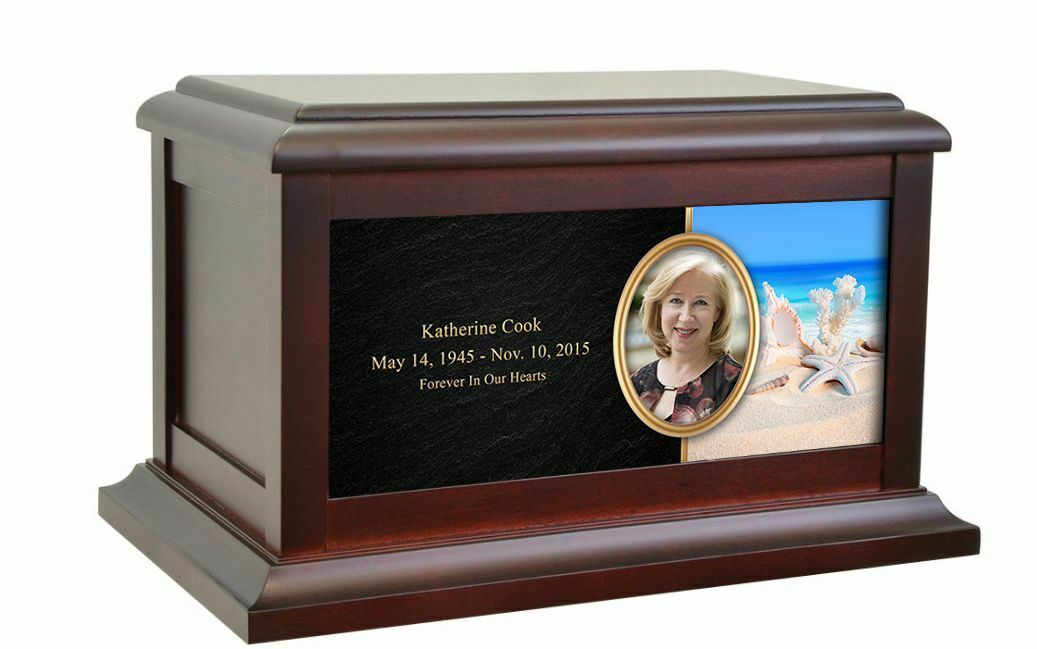 Large/Adult 200 Cubic Inch Beach Life Wood Photo Cremation Urn for Ashes