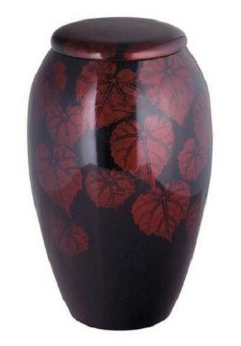 Large/Adult 200 Cubic Inch Exotic Floral Leaves Aluminum Cremation Urn for Ashes