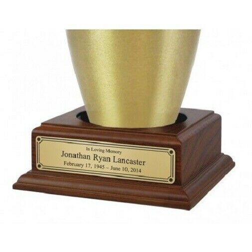 Wood Base with Engravable Brass Nameplate for Funeral Cremation Urn