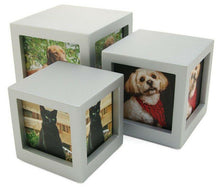 Load image into Gallery viewer, Small/Keepsake Silver Photo Cube Funeral Cremation Urn, 25 Cubic Inches
