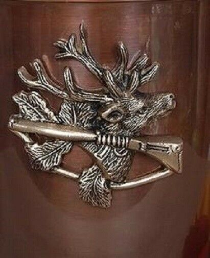 Brass Deer & Gun Applique for Funeral Round Cremation Urn, Pewter Also Avail.