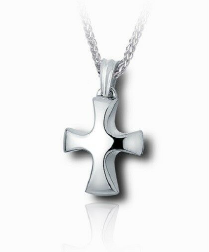 Sterling Silver Tribal Cross Funeral Cremation Urn Pendant for Ashes with Chain