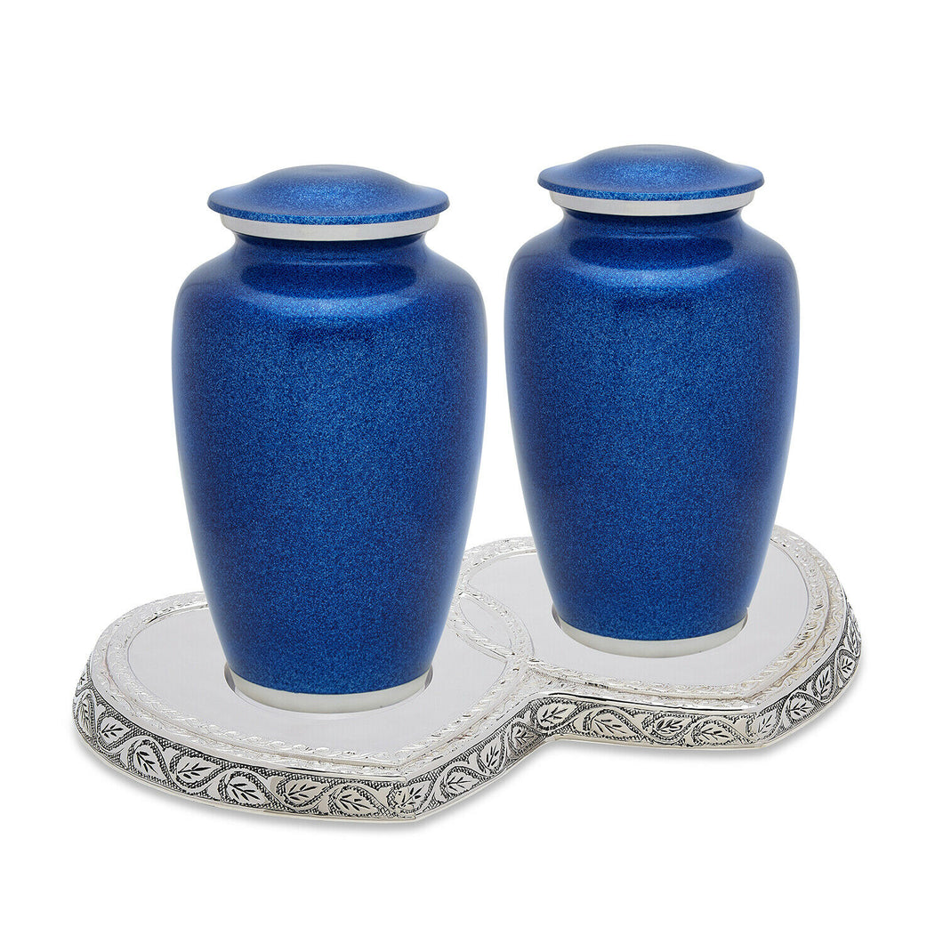 Companion 440 Cubic Inches 2 Adult Blue Funeral Cremation Urns w/ Base For Ashes
