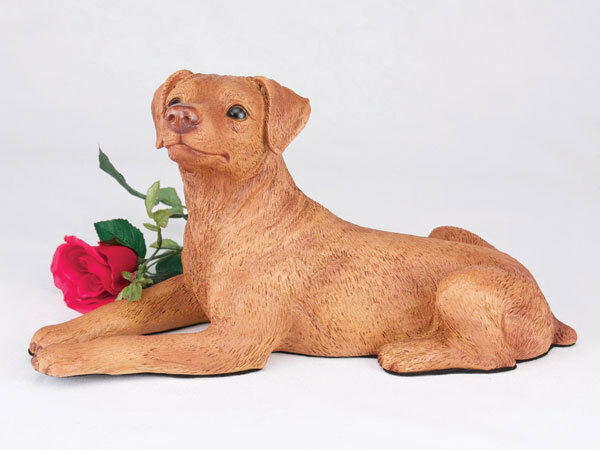 Large 104 Cubic Inches Red & Tan Miniature Pinscher Resin Urn, Ears Down