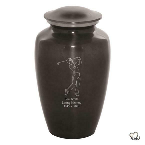 Large/Adult 200 Cubic Inch Custom Engraved Metal Golfer Funeral Cremation Urn