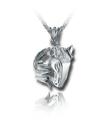 Sterling Silver Horse Bowing Funeral Cremation Urn Pendant for Ashes w/Chain