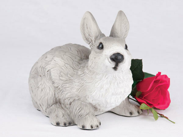 Small/Keepsake 58 Cubic Ins Gray & White Rabbit Resin Urn for Cremation Ashes