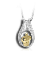 Load image into Gallery viewer, Sterling Silver &amp; 10kt Gold 1 Adult &amp; 1 Child Cremation Urn Pendant w/Chain
