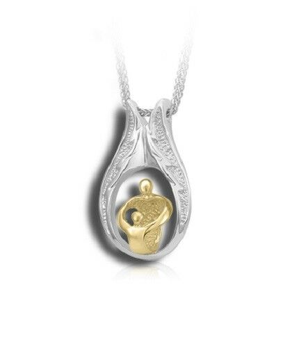 Sterling Silver & 10kt Gold 1 Adult & 1 Child Cremation Urn Pendant w/Chain