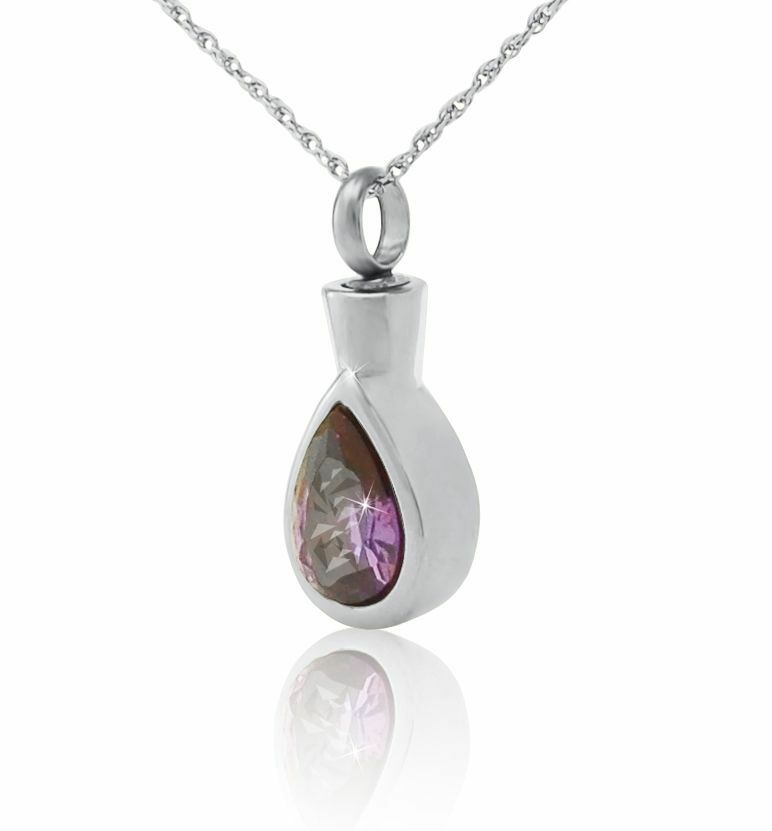 Purple Stone Stainless Steel Pendant/Necklace Funeral Cremation Urn for Ashes