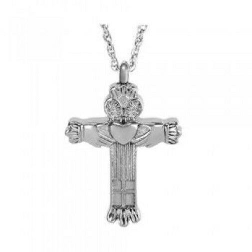 Sterling Silver Claddagh Cross Pendant Funeral Cremation Urn w/necklace