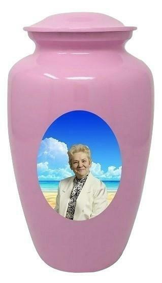 Large/Adult 200 Cubic Inch Alloy Custom Photo Funeral Cremation Urn - Pink
