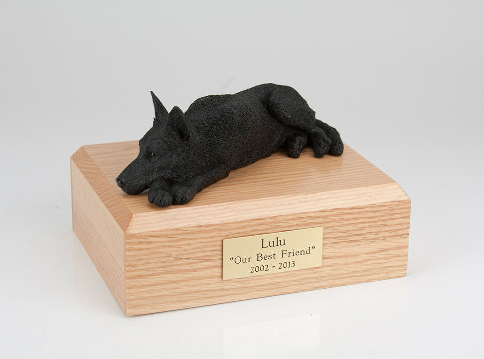 German Shepherd Black Pet Funeral Cremation Urn Avail in 3 Diff Colors & 4 Sizes