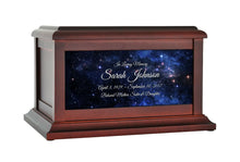 Load image into Gallery viewer, Large/Adult 200 Cubic Inches Space Nebulae Wood Photo Cremation Urn for Ashes

